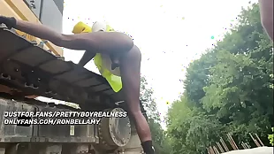 contractor takes foreman creamy pussy outdoors